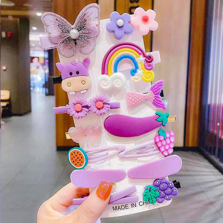 14 Pcs/set Cute Child Barrettes Kid Hairgrips Hair Clip Accessories Gift Set Girl Cartoon Pattern Hair Clip Set