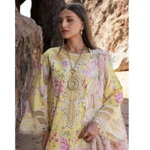 Embroidered Chiffon 3 Piece Unstitched Salwar Kameez Suit <b>for</b> Women Ethnic Party Wear Winter/Summer - Product Image 3