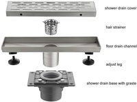 HOMEDEC Moderne Siphon de douche linéaire 12 pouces avec grille amovible en acier inoxydable 304, rectangulaire, pour salle de bain, avec filtre à cheveux, facile à installer