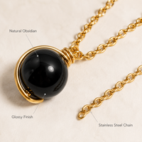 Collier pendentif en obsidienne noire naturelle, enroulé de fil d'acier inoxydable, or et argent, pour un usage quotidien