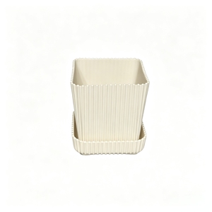 <span class=keywords><strong>Jardinière</strong></span> légère à rayures verticales carrées avec soucoupe assortie, pour intérieur, <span class=keywords><strong>rebord</strong></span> <span class=keywords><strong>de</strong></span> <span class=keywords><strong>fenêtre</strong></span> ou table - Product Image 1
