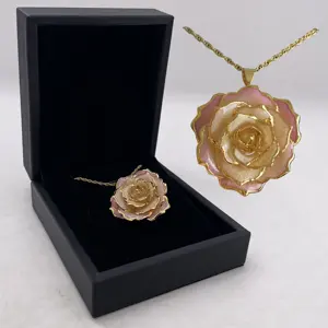 24K الذهب مطلي وردة حقيقية قلادة الحرف اليدوية الطبيعية زهرة مجوهرات مزدوجة قلادة ملونة ل الزفاف و هدايا عيد الحب
