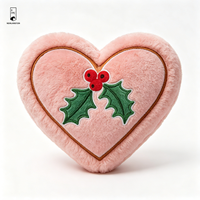 Coussin en peluche Cœur de Noël avec broderie baies de houx, rose, doux, rembourré, décoratif pour la maison, le canapé, cadeau