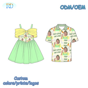 Set Coordinato Famiglia in Tessuto Elasticizzato: Abito a Rete con Fiocco per Ragazze <span class=keywords><strong>e</strong></span> Polo a Maniche Corte per Uomini, Abbigliamento Genitore-Figlio - Product Image 2