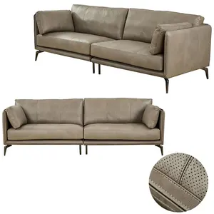 Haki gri oturma odası mobilya 3 kişilik hakiki deri kanepe hava deliği ile rahat ve serin