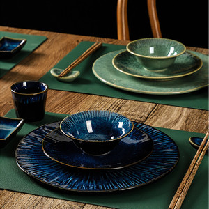 Juego de vajilla de porcelana azul y verde de alta calidad, platos de cerámica cambiados al <span class=keywords><strong>horno</strong></span> nórdico, 3 uds., <span class=keywords><strong>gres</strong></span> para restaurante - Product Image 1