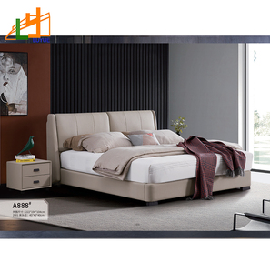 Muebles de cama contemporáneos de cuero, cama nórdica francesa de tamaño King, diseño moderno - Product Image 1