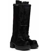 Bottes en cuir à poils originales unisexe, à plateforme et talon carré, style habillé, pour femmes et hommes, modèle Beatle Brown, à enfiler, type Bogun