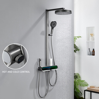 Ensemble de robinets de douche à effet pluie à LED en laiton gris pistolet pour baignoire et douche Installation facile Système de robinets de douche exposés en cascade