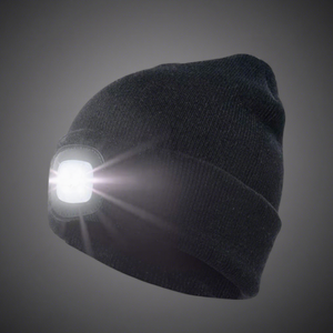USB Rechargeable LED Headlamp Beanie Hat Unisex 100% Cotton Warm Knit Cap for Men & Women for Christmas & Promotions