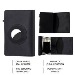 Genuine Leather Case <b>Smart</b> <b>Wallet</b> Anti Theft Minimalist Automatic Pop Out GPS Card Holder Cartera De Fibra Carbono Con <b>Wallet</b> - Product Image 6