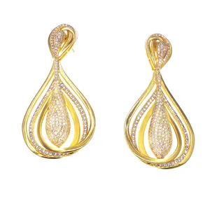 Yulaili Women 18K Gold Plated Large Hollow Ball 2 tone Earrings Hypoallergenic alloy no fade american diamond Earring wholesale