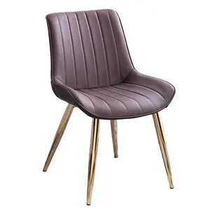 Màu Xám Muebles De Comedor De Oro De Lujo Comedor Silla De Cuero Meubles De Luxe Jambes D'or Salle A Manger Chaise En Cuir