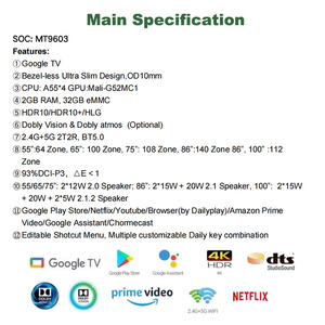 Televisor LED QLED de Fábrica OEM de 32 a 85, 98, 100, 110 Pulgadas, 4K UHD, Pantalla Plana, Smart TV con Google Android, 85, 75, 65 Pulgadas - Product Image 4