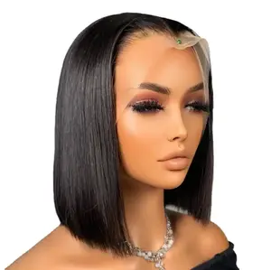 Bone Straight Vietnamese Human Hair Double Drawn Bob T Part Lace Frontal Wigs Virgin Hair For Black Women