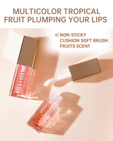 Huile à lèvres repulpante biologique aromatisée aux fruits, avec logo personnalisé pour fabricants, emballage doré, marque privée, huile à lèvres végétalienne