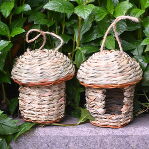 Nid d'oiseau en paille suspendu, artisanat pour la décoration de jardin extérieur, taille moyenne - Product Image 3