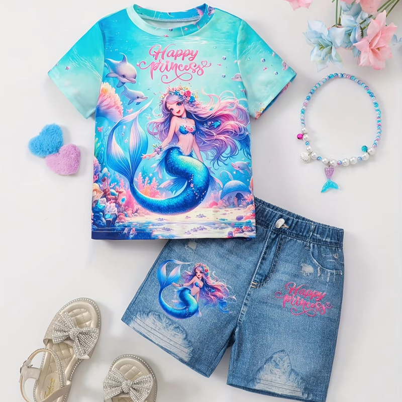 Summer New Girls Round Neck Short