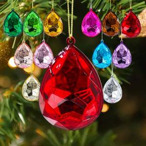 Navidad joya cristales adornos joya acrílico espejo plástico gotas diamantes colgante Navidad diamantes de imitación decoraciones para el hogar - Product Image 1