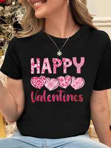 T-Shirt Casual da Donna Taglie Forti con Motivo Cuore di San Valentino, Collo Tondo, Manica Corta, in Cotone Jersey Stampato, Primavera-Estate - Product Image 3