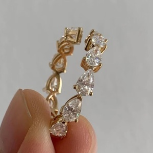 Unique Pear Cut Moissanite <b>Open</b> Eternity <b>Ring</b> Solid Gold Tear Drop Adjustable Wedding Band Minimalist Fine Jewelry 18K - Product Image 3