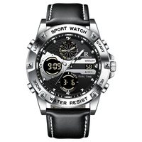 Nouvelle montre électronique étanche en cuir véritable pour homme, double affichage, mode étudiante, avec calendrier et alarme, pour le commerce transfrontalier
