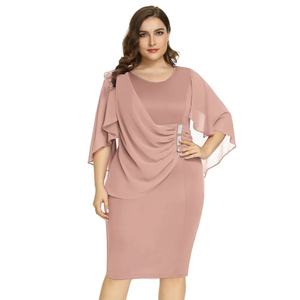 Vestido de Fiesta para Mujer Talla Grande con Volantes en las Mangas y Abertura Alta, Color Sólido - Product Image 5