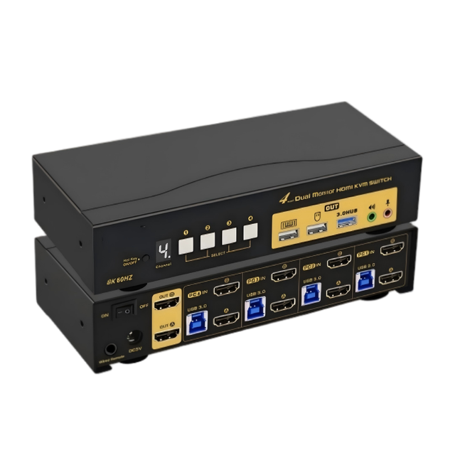 Dual Channel 4-Port for 2.1 KVM Switch 8K 60Hz with Audio CKL-942HUA-5 Black Button+Remote Control in Stock