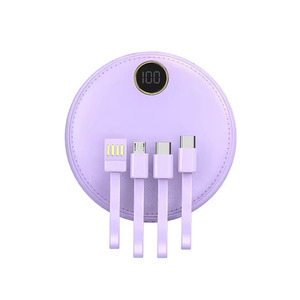 Banco de Energía Portátil de 10000 mAh con 4 Cables Integrados, Pantalla LED, <span class=keywords><strong>Cargador</strong></span> de Batería Externo <span class=keywords><strong>Redondo</strong></span> con Logotipo Personalizado para iPhone y <span class=keywords><strong>Samsung</strong></span> - Product Image 1