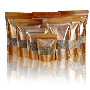 Oro in rilievo finestra di auto-sostegno a chiusura lampo del sacchetto del grano del sacchetto di imballaggio per alimenti