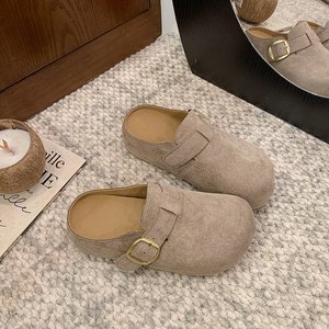 Mules en daim personnalisées pour femmes, sabots à bout fermé avec boucle réglable, chaussures plates confortables décontractées, vente en gros - Product Image 3