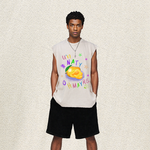 Chaleco Oversize Lavado para Hombre UN NATY <span class=keywords><strong>Mango</strong></span> con Estampado de Letras y Estrellas Multicolor Dibujado a Mano Estilo Kawaii Hip Hop Urbano Venta al por Mayor - Product Image 4