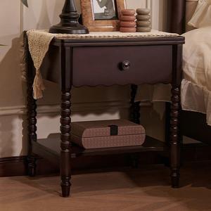 French Style Vintage Solid Wood Nightstand With <b>Storage</b> Drawer Bedroom Furniture - Product Image 1