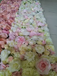 Fundos de parede de flores artificiais de decoração, design personalizado, rosa de casamento e flor de hortência