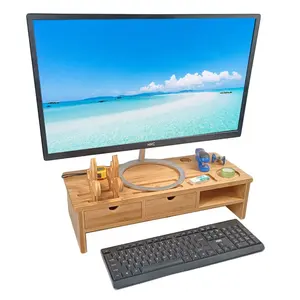 New Arrival Nature Bamboo Monitor Riser Desk Laptop Riser Wood Monitor Stand With Phone Holder Risers For Furniture
