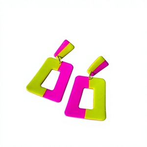 Newly Fancy Geometric <b>Acrylic</b> Stud Earrings Stylish Design Pink Lime Green Color <b>Block</b> Women's Trendy Party Jewelry for Woman - Product Image 1