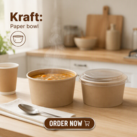 Bols en papier ronds jetables de qualité alimentaire avec couvercles en PET, contenants personnalisés en kraft écologiques pour soupes et salades à emporter, pour la restauration