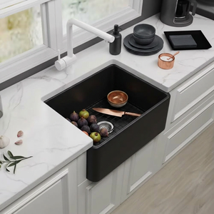 อ่างล้างจานแบบติดผนังทรงฟาร์มเฮาส์ สีดำด้าน ทำจากดินเผา ขนาด 24 นิ้ว แบบอ่างเดี่ยว สำหรับบ้านสมัยใหม่ - Product Image 1