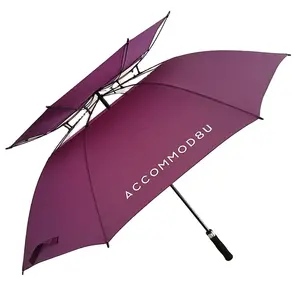 Guarda-chuva de golfe personalizado à prova de tempestade e vento, personalizado por sublimação de fábrica, logotipo personalizado, dossel duplo estampado