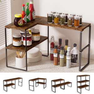 Estante Esquinero Ajustable de Bambú para Encimera de Cocina, Organizador de Especias de 3 Niveles, Soporte de Almacenamiento de Madera Multiusos para Despensa - Product Image 1