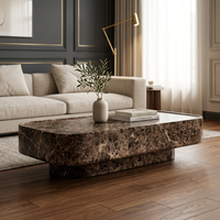 Meubles de salon de luxe, table basse en marbre brun, table centrale rectangulaire en pierre