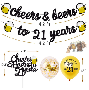Decoración para Fiesta <span class=keywords><strong>de</strong></span> 21 <span class=keywords><strong>Cumpleaños</strong></span>, Globos <span class=keywords><strong>de</strong></span> Látex Impresos con Frases como 'Cheers&Beers to 21 Years', Guirnaldas, Adornos para <span class=keywords><strong>Pastel</strong></span>, Accesorios para Fotos - Product Image 5