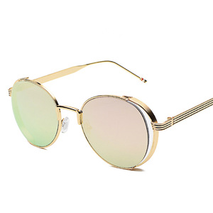 Maidis <b>Round</b> Blue <b>Mirror</b> Sunglasses Metal <b>Frame</b> Unisex UV400 Anti Glare Oval Design - Product Image 2