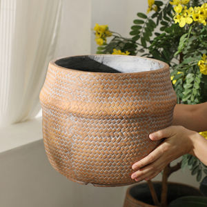 도매 현대 북유럽 스타일 장식용 가정 정원 대형 세라믹 화분 섬유 점토 화분 가정 정원 독특한 수제 화분 - Product Image 4