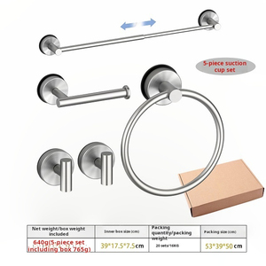Juego de 5 piezas de baño de acero inoxidable 201, 2 ganchos, soporte para pañuelos, anillo de toalla, barra de toalla telescópica, montaje de ventosa - Product Image 3