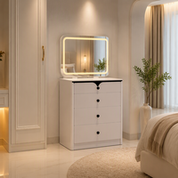 Coiffeuse moderne en MDF avec miroir lumineux sur pied et armoire de rangement multifonction pour chambre à coucher