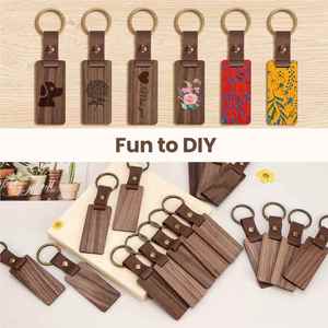 Wholesale Wooden Keychains Leather Blank DIY <b>Key</b> Tags <b>Key</b> <b>Ring</b> Wood <b>Key</b> Chain for Laser Engraving Logo Factory Price - Product Image 2