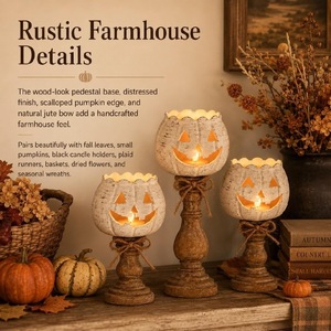 Envío Directo desde Shopify, Estatua de Calabaza Apilada con Forma de Jack O'Lantern, Portavelas LED sin Llama, Decoración de Resina para Halloween - Product Image 5