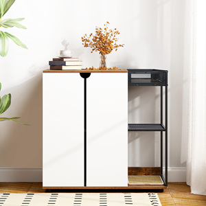 Mueble para Gatos con Recinto para 2 Gatos, Color Marrón Rústico, con Estantes de Almacenamiento - Product Image 2