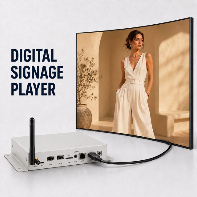 RK3568 Android Indoor Digital Signage Playback Box with 4K Resolution Smart Split-Screen OEM Cloud-Based CMS